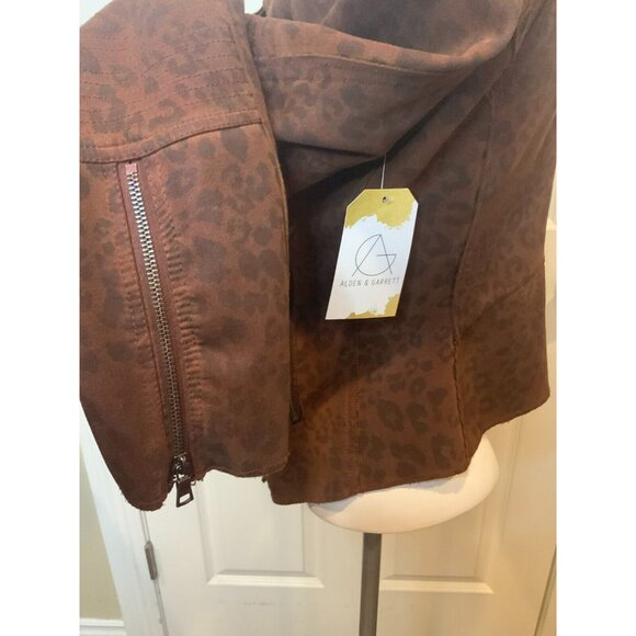 Marrakech Dark Brown Leopard Print Asymmetrical Zip-Up Moto Jacket, Size S - Picture 5 of 9